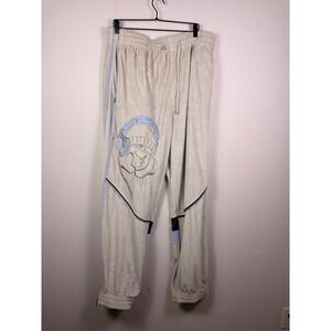 Southpole Mens XXL Velour Track Pants Beige Blue Y2K Hip Hop Graphic Joggers